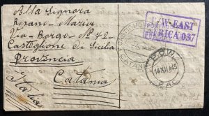 1945 Tanganyika Tabora Italian Evacuee Camp Letter Cover To Catania Italy