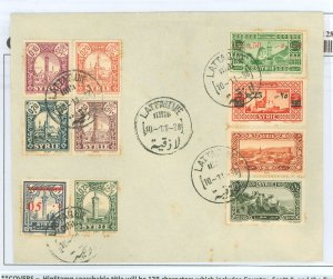 Syria 174/176/199/208-12/ 264-65:  10 French Era stamps favor, cancelled with Latakia postmark.