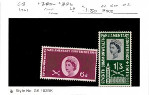 Great Britain, Postage Stamp, #385-386 Mint LH, 1961 Queen Elizabeth (AB)