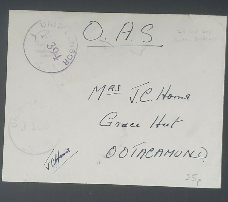 1944 India Sultan Battery to Ootacamund Ooty Dual Censorship WWII Cover