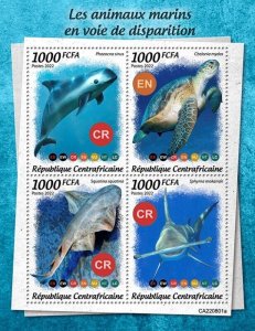 Central Africa - 2022 Endangered Water Animals - 4 Stamp Sheet - CA220801a