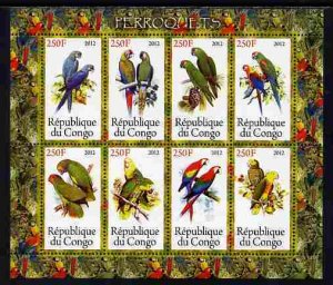 CONGO B. - 2012 - Parrots - Perf 8v Sheet - MNH - Private Issue