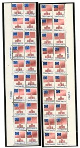 US  1622C  Star Flag Over Indep Hall -  L and R Plate Strips of 20 MNH-BlkBlkBlZ