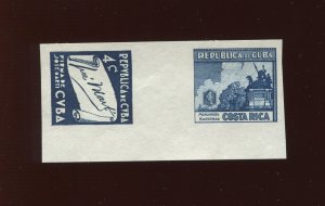 1937 4c Costa Rica and Cuba Imperf Blue Plate Proof Se-Tenant Gutter Pair