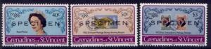 St Vincent Grenadines 187-9 Specimen o/p MNH Stamp on Stamp, London '80