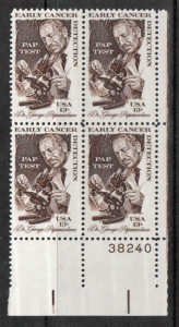 USA Plate Block # 1754 - M/NH - Dr. Papanicolaou - Cancer - LR - Plate 38240