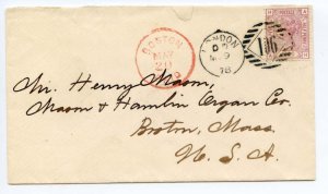 2 1/2d Rosy Mauve SG141 Plate 10 On Cover from London to USA Boston Backstamp 