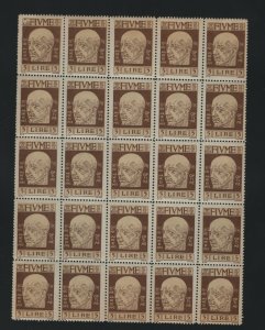 Fiume #98 Very Fine Never Hinged Block Of Twenty Five