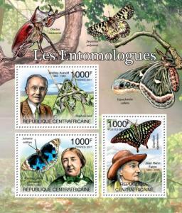 CENTRAFRICAINE 2011 SHEET ENTOMOLOGISTS BUTTERFLIES PAPILLONS INSECTS ca11317a