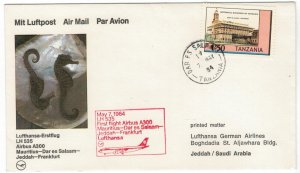 Tanzania 1984 Cover Stamps First Flight Dar es Salaam Jed Saudi Arabia Lufthansa