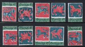 Sweden Sc 1101a-1101j 1974 Christmas Quilt stamp singles used