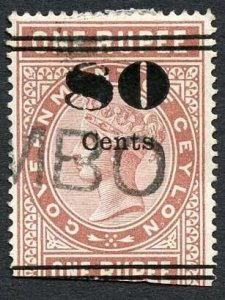 Ceylon Telegraph SGT85 80c on 1r Red-brown Type 80 Cat 14 pounds