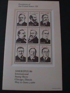 UNITED STATES-SC#2218 AMERIPEX'86 INTEL. STAMP SHOW-U.S PRESIDENTS-III MNH