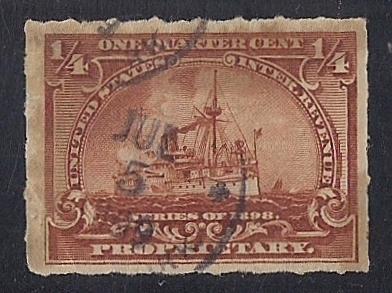 RB21 1/4 cent Propristary Battleship Stamps used Hinged VF