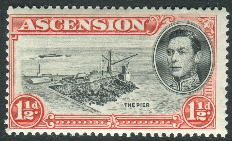 ASCENSION-1938-52 1½d Black & VermilionDAVIT FLAW mounted mint example Sg 40a