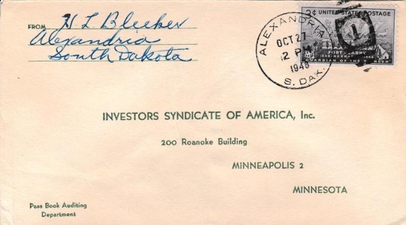 United States South Dakota Alexandria 1948 numeral duplex  Small crease and s...