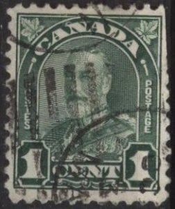 Canada 163 (used, clipped ur) 1c George V, deep green (1930)