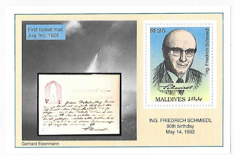 Maldives Maldive islands 1992-93 Friedrich Schmiedi rocket S/S Sc 1823 MNH C3