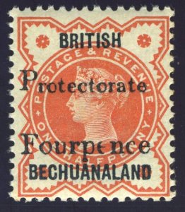 Bechuanaland 1889 QV 4d on ½d vermilion MLH. SG 53. Sc 68.
