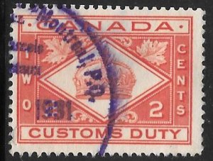 Canada Customs: 2c Crown, used, VF