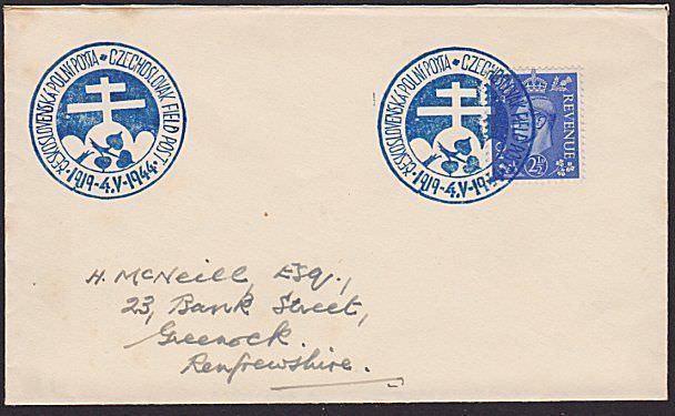 GB CZECHOSLOVAKIA 1944 cover Czech Forces in UK, commem cancel..............7312