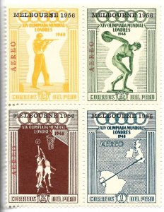 PERU 1957 OLYMPICS GAMES 1948 OVERPRINTED MELBOURNE 1956 BLOCK OF 4 DIFF MINT NH