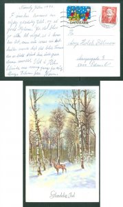 Denmark. Christmas Card 1990. Seal+ 3.50 Kr. Deer In The Forest 