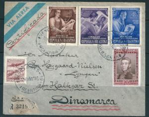 ARGENTINA : V025 - 1950 Exp. Fil. on reg. cover to Denmark