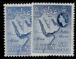 ADEN QEII SG58 + 58a, 35c SHADE VARIETIES, NH MINT. Cat £2.