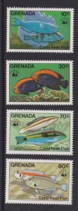 Grenada  #1211-1214  MNH  1984  coral reef fish  WWF