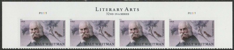 US 5414 Literary Arts Walt Whitman three ounce header plate strip 4 MNH 2019