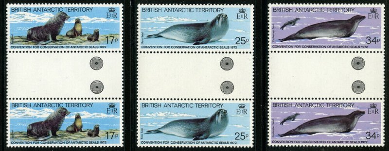 Br Antarctic Territory 1983 Seals Gutter Pairs set Sc# 96-101 NH