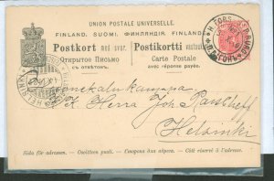 Finland  1900 railroad cancel, h. fors-st. p.burg no., 10p coat of arms postcard, upu