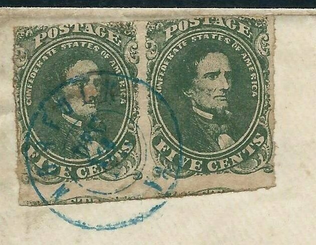 CSA #1, PAIR ON COVER TIED WITH BLUE CIRCULAR DATE STAMP -  SCV: $500.00