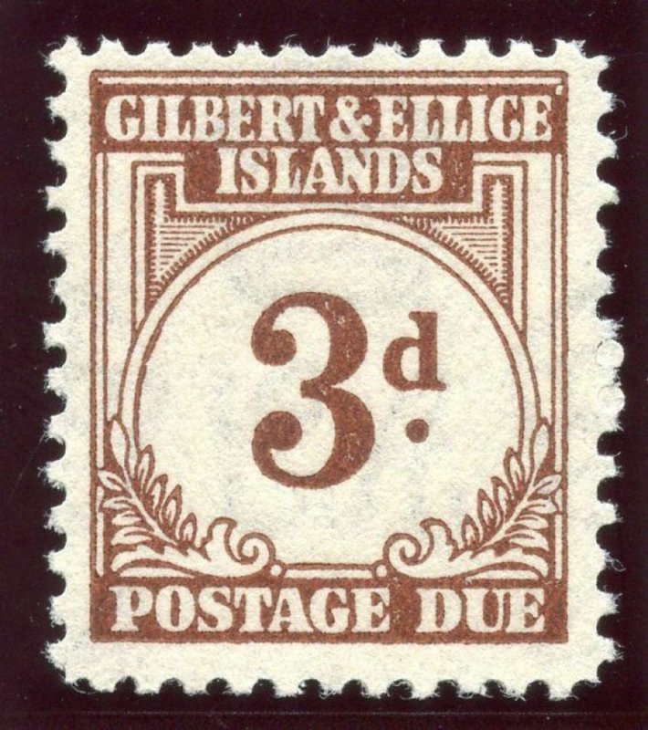 Gilbert & Ellice Is 1940 KGVI Postage Due 3d brown superb MNH. SG D3. Sc J3.