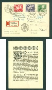 Sweden. 1936  FD Card. Reg: 6998. Swedish Post 300 Year. Sc# 248-50.Adr: Holland