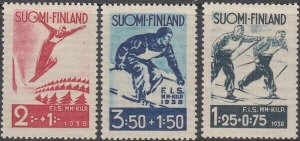 FINLAND Sc #B31-3 SEMI POSTAL SET CPL MNH with SKIING MOTIF