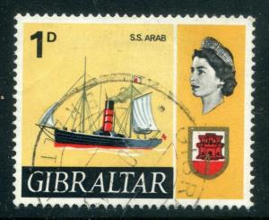 GIBRALTAR;  1967 early QEII ' Ships ' issue fine used 1d. value