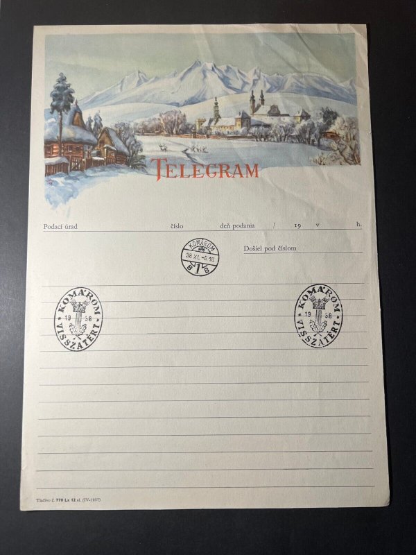 1938 Hungary Telegram Cover Komarom Visszatert Snow Mountain Village Town