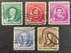 US #884-888 Used F/VF - Famous American Artists 1940 [R859]