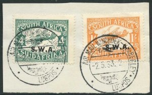 South West Africa SG70b/71b Air Set on Piece (late overprints) Cat 83 pounds