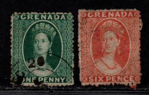 $Grenada Sc#6+7 used, fine, complete set, crease on #7, wmk #6, Cv. $63