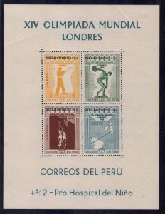 PERU STAMPS , 1948, AIR POST SHEET LONDON OLYMPIC GAMES, MNH