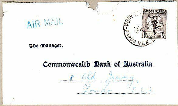 PAPUA NEW GUINEA..1936 Airmail cover with Australian Hermes stamp. Port Moresby