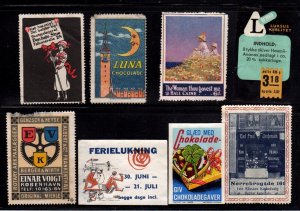 Assortment of  8 Cinderella Advertising Stamps, Various Countries