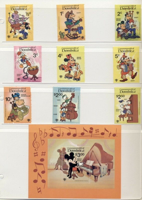 DISNEY STAMPS, 8 DIFFERENT SETS FROM DIFFERENT COUNTRIES IN FOLDERS