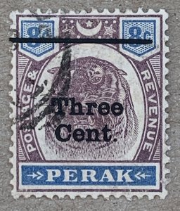 Malaya Perak 1900 1c on 8c Tiger, nicely used. Scott 65, CV $19.00. SG 84