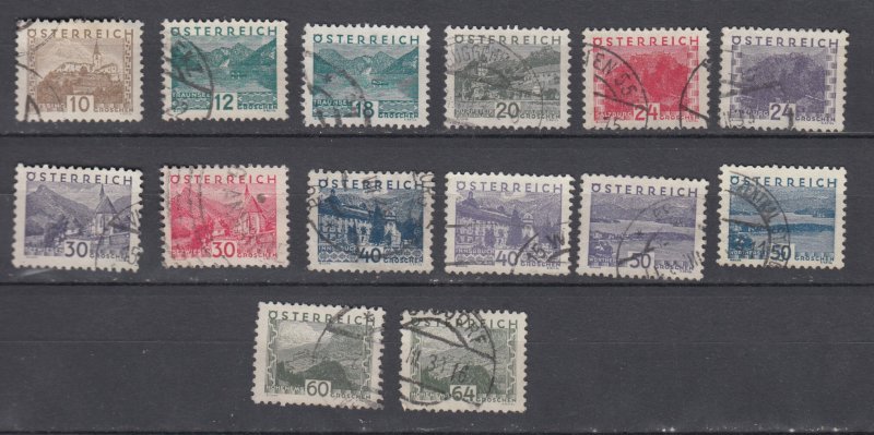 J38946, jlstamps,1932 austria set used #340-53 views, noted 1 with corner crease