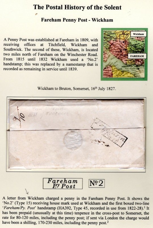 GB HANTS Cover Wickham Receiver *Fareham Penny Post* 1827 Bruton Letter EP451 