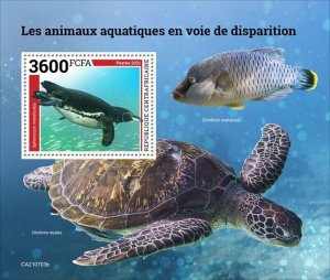 Central Africa - 2021 Endangered Water Animals - Stamp Souvenir Sheet CA210703b